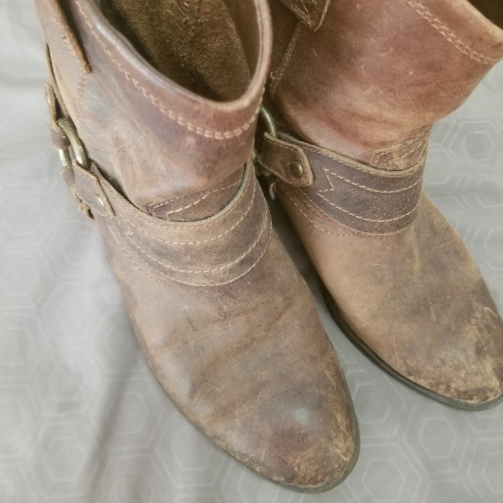 Brown distressed leather ankle booties